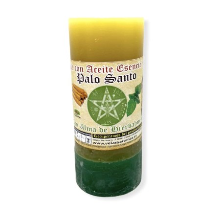 Vela Palo Santo com Alma de Menta Purificação, Boa Sorte e Dinheiro - Velas e Aromas - Óleos Essenciais - 14x6cm