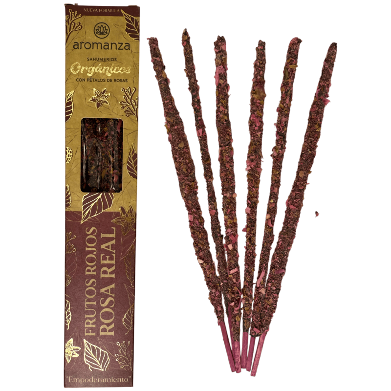 Sahumerio Orgánico Frutos Rojos y Rosa Real con Pétalos de Rosa Aromanza Argentina - 6 varillas naturales - Empoderamiento-Sahumerios Orgánicos Aromanza Argentina-HOSTENATURA