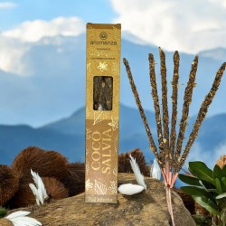 Sahumerio Orgánico Coco y Salvia con Pétalos de Hierbas Naturales Aromanza Argentina - 6 varillas naturales - Paz Interior