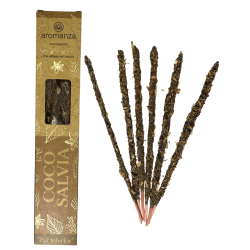 Sahumerio Orgánico Coco y Salvia con Pétalos de Hierbas Naturales Aromanza Argentina - 6 varillas naturales - Paz Interior