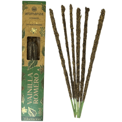 Sahumerio Orgánico Vainilla y Romero con Hojas de Romero Aromanza Argentina - 6 varillas naturales - Liberación