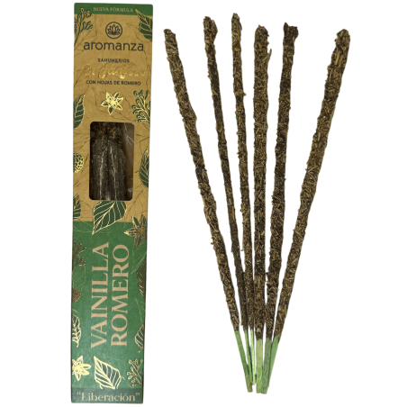 Ekologisk vanilj och rosmarin rökelse med rosmarinblad Aromanza Argentina - 6 naturliga pinnar - Release