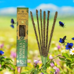 Sahumerio Orgánico Vainilla y Romero con Hojas de Romero Aromanza Argentina - 6 varillas naturales - Liberación
