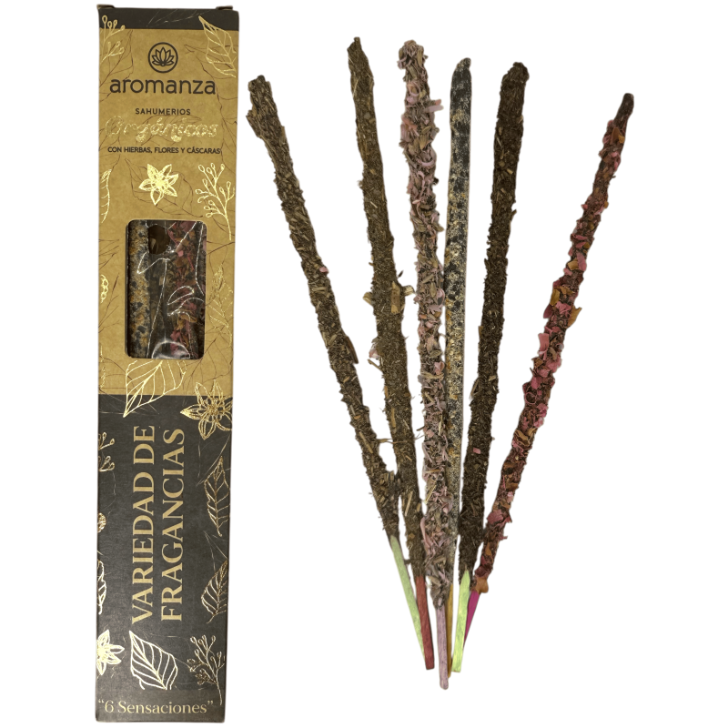 Sahumerio Orgánico Variedad de Fragancias con Hierbas, Flores y Cáscaras Aromanza Argentina - 6 varillas - 6 Sensaciones-Sahumerios Orgánicos Aromanza Argentina-HOSTENATURA
