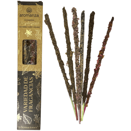Organiczne Kadzidło Różnorodność Zapachów z Ziołami, Kwiatami i Skórkami Aromanza Argentyna - 6 patyczków - 6 Doznań