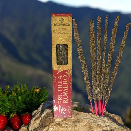 Sahumerio Orgánico Frutilla y Romero con Hojas de Romero Aromanza Argentina - 6 varillas naturales - Buena Energía