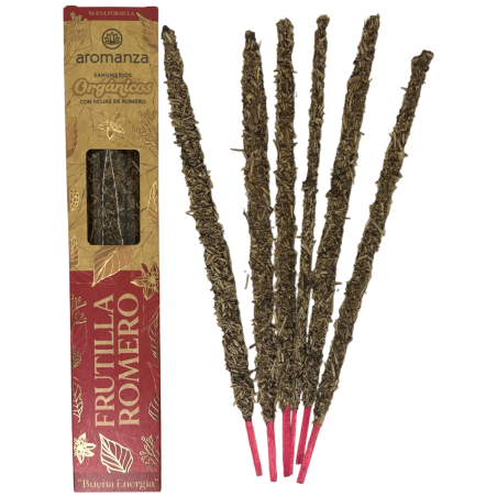 Sahumerio Orgánico Frutilla y Romero con Hojas de Romero Aromanza Argentina - 6 varillas naturales - Buena Energía