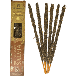 Sahumerio Orgánico Miel Orgánica y Salvia con Hojas de Salvia Aromanza Argentina - 6 varillas naturales - Dulzura