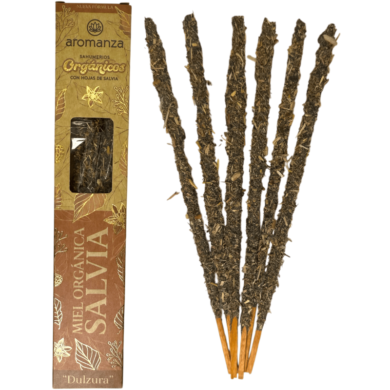 Sahumerio Orgánico Miel Orgánica y Salvia con Hojas de Salvia Aromanza Argentina - 6 varillas naturales - Dulzura-Sahumerios Orgánicos Aromanza Argentina-HOSTENATURA