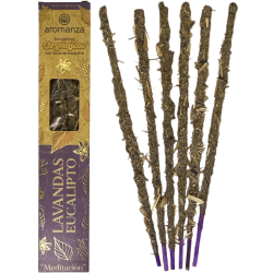 Sahumerio Orgánico Lavandas y Eucalipto con Hojas de Eucalipto Aromanza Argentina - 6 varillas naturales - Meditación
