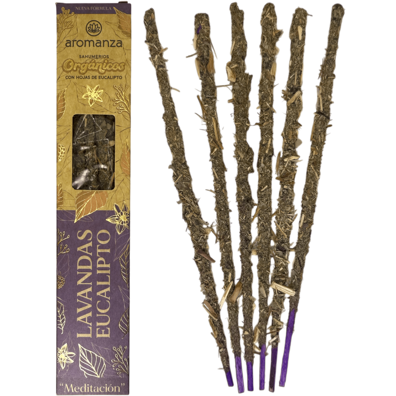 Sahumerio Orgánico Lavandas y Eucalipto con Hojas de Eucalipto Aromanza Argentina - 6 varillas naturales - Meditación-Sahumerios Orgánicos Aromanza Argentina-HOSTENATURA