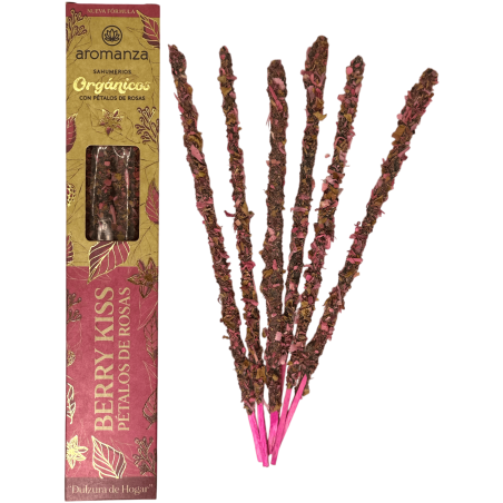 Bio Beerenkuss Räucherstäbchen mit Rosenblättern Aromanza Argentina - 6 natürliche Stäbchen - Sweetness of Home