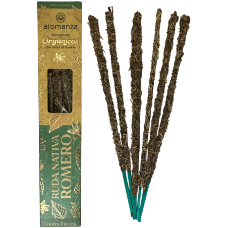 Sahumerio Orgánico Ruda Nativa y Romero con Hojas de Romero Aromanza Argentina - 6 varillas naturales - Contra Envidia
