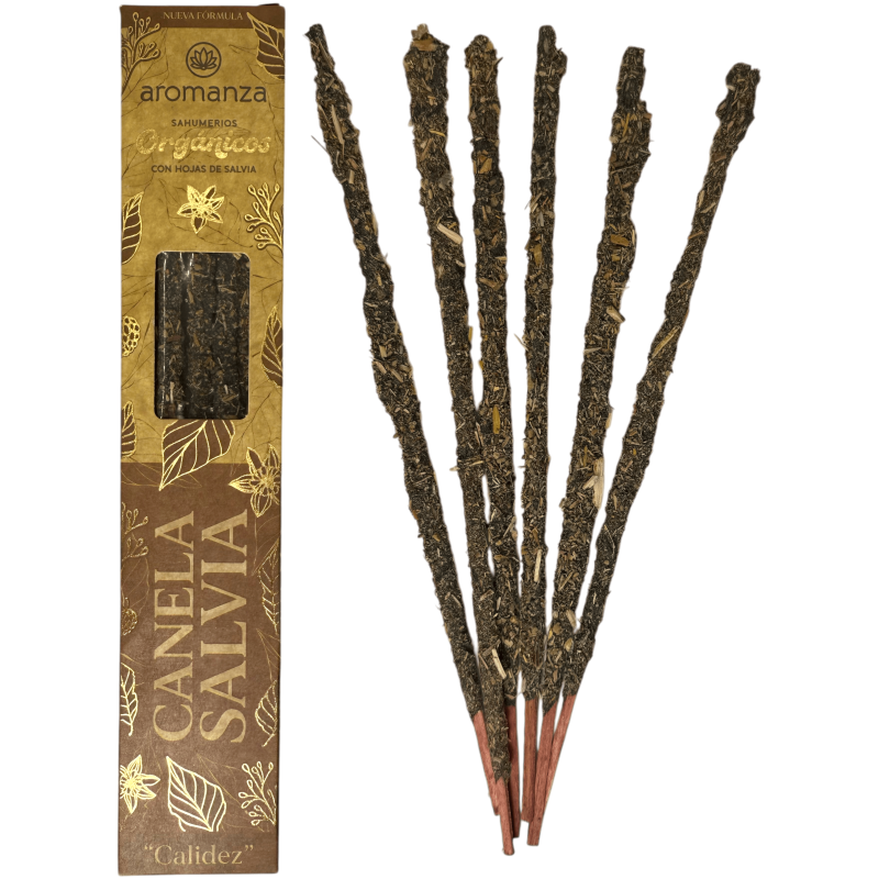 Sahumerio Orgánico Canela y Salvia con Hojas de Salvia Aromanza Argentina - 6 varillas naturales - Calidez-Sahumerios Orgánicos Aromanza Argentina-HOSTENATURA