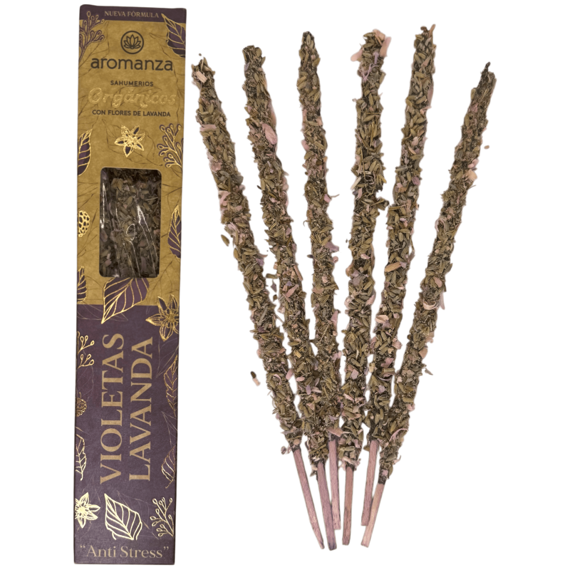 Sahumerio Orgánico Violetas y Lavanda con Flores de Lavanda Aromanza Argentina - 6 varillas naturales - Anti Stress-Sahumerios Orgánicos Aromanza Argentina-HOSTENATURA