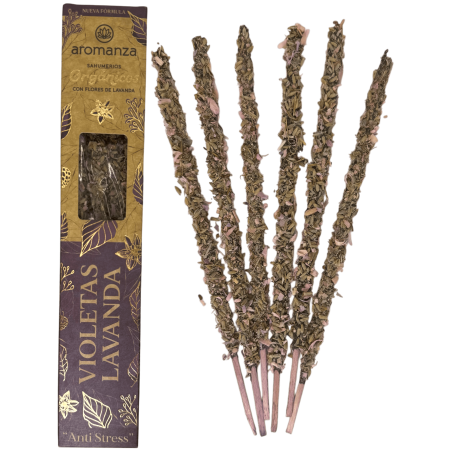 Violeta Orgânica e Fumaça de Lavanda com Flores de Lavanda Aromanza Argentina - 6 bastões naturais - Anti Stress