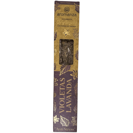 Sahumerio Orgánico Violetas y Lavanda con Flores de Lavanda Aromanza Argentina - 6 varillas naturales - Anti Stress