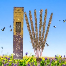 Sahumerio Orgánico Violetas y Lavanda con Flores de Lavanda Aromanza Argentina - 6 varillas naturales - Anti Stress