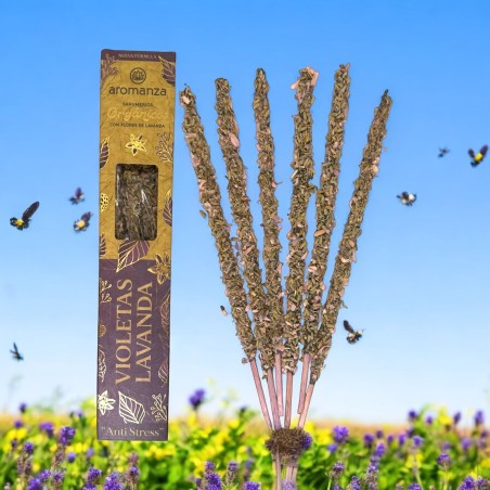 Violeta Orgânica e Fumaça de Lavanda com Flores de Lavanda Aromanza Argentina - 6 bastões naturais - Anti Stress