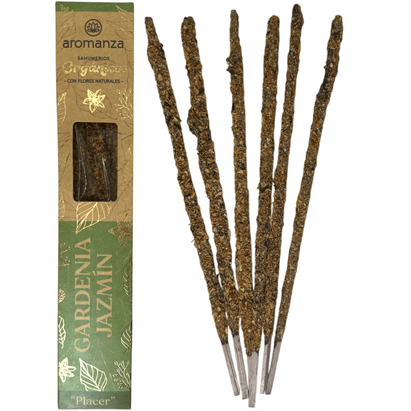 Sahumerio Orgánico Gardenia y Jazmín con Flores Naturales Aromanza Argentina - 6 varillas naturales - Placer-Sahumerios Orgánicos Aromanza Argentina-HOSTENATURA