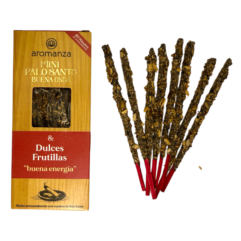 Mini Palo Santo Good Wave Rökelse med söta jordgubbar Aromanza Argentina - 8 Soaks 40 min varaktighet - Bra energi-Mini Palo Santo Good Wave Rökelse Aromanza Argentina-HOSTENATURA