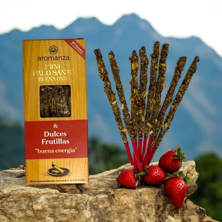 Mini Palo Santo Good Wave Incense with Sweet Strawberries Aromanza Argentina - 8 Soaks 40min duration - Good Energy