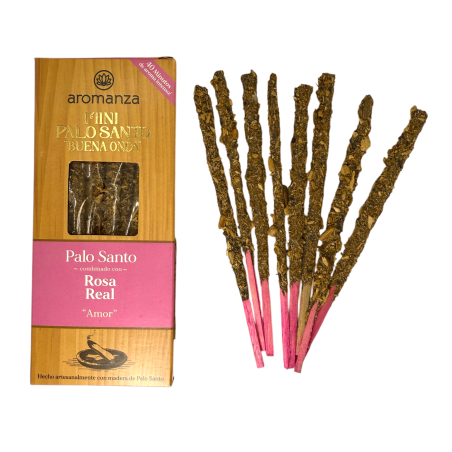 Incienso Mini Palo Santo Buena Onda con Rosa Real Aromanza Argentina - 8 Sahumerios 40min duración - Amor