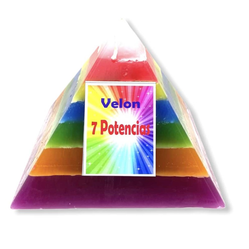 Velón Pirámide de las Siete Potencias - Velas y Aromas - 15x15x15cm-VELAS Y VELONES ESOTÉRICOS-HOSTENATURA