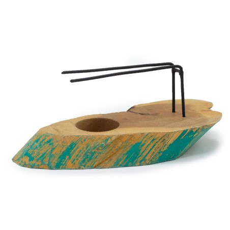Arzător pe lemne Palo Santo de la Gamel spălat în verde - 22x9,5cm - realizat manual în Indonezia