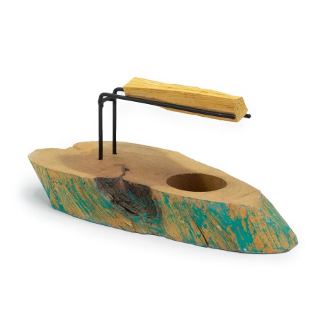 Queimador de Madeira Palo Santo da Gamel Lavado em Verde - 22x9,5cm - Feito à Mão na Indonésia