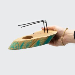 Poêle à bois Palo Santo de Gamel lavé en vert - 22x9,5cm - Fabriqué à la main en Indonésie