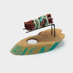 Poêle à bois Palo Santo de Gamel lavé en vert - 22x9,5cm - Fabriqué à la main en Indonésie
