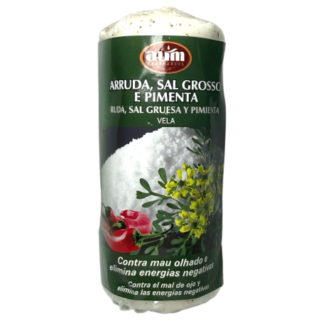 Ruwe kaars, grof zout en peper AUM geuren 12x4,8cm - 170gr. 16h. - Tegen het boze oog en elimineert negatieve energieën