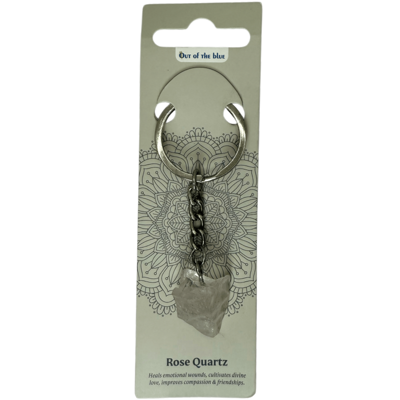 Ruwe minerale sleutelhanger rozenkwarts - liefde, vrede, harmonie en genezing-AMULETTEN-HOSTENATURA