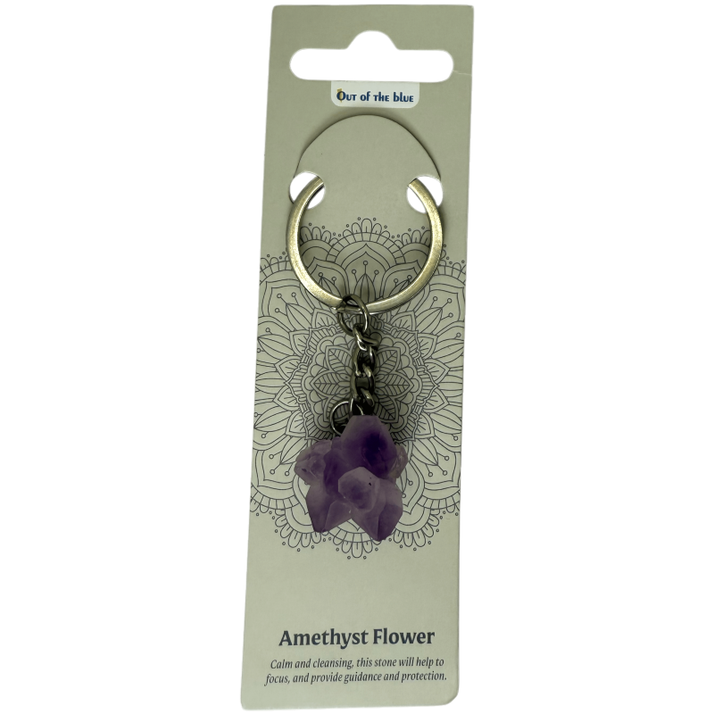 Porte-clés Fleur d’Améthyste Minéral Brut - Calme, Purification, Protection et Concentration-AMULETTES-HOSTENATURA