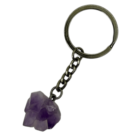 Llavero Mineral en bruto Flor de Amatista - Calma, Purificación, Protección y Concentración