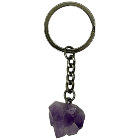Llavero Mineral en bruto Flor de Amatista - Calma, Purificación, Protección y Concentración