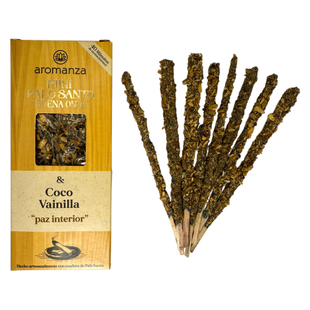 Mini Palo Santo Good Wave Kokos i Wanilia Kadzidło Aromanza Argentyna - 8 Kadzidełek Czas trwania 40 min - Wewnętrzny spokój