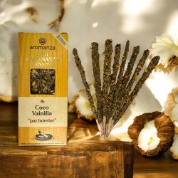 Mini Encens Palo Santo Good Wave Noix de Coco et Vanille Aromanza Argentina - 8 Bâtonnets d’Encens Durée 40min - Paix Intérieure