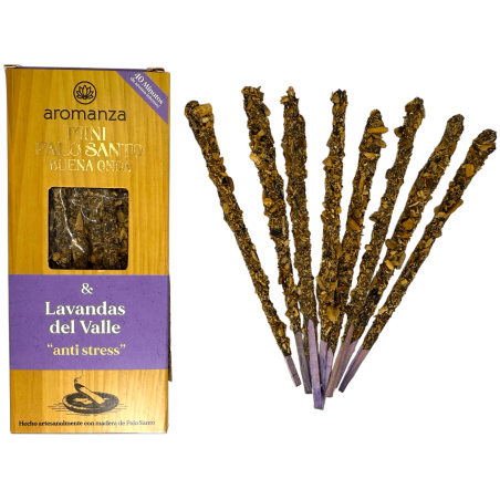 Incienso Mini Palo Santo Buena Onda Lavandas del Valle Aromanza Argentina - 8 Sahumerios 40min durada - Anti Estrés