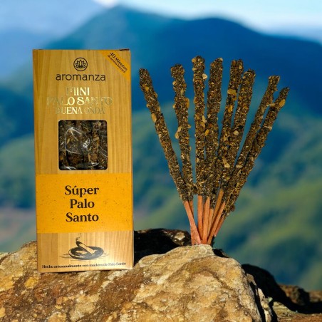 Incienso Mini Palo Santo Buena Onda Súper Palo Santo Aromanza Argentina - 8 Sahumerios 40min duración