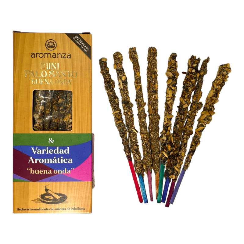 Mini Palo Santo Incense Buena Onda Aromatic Variety Argentina - 8 Sahumerios 40min duration - Buena Onda-Mini Palo Santo Good Wave Incense Aromanza Argentina-HOSTENATURA