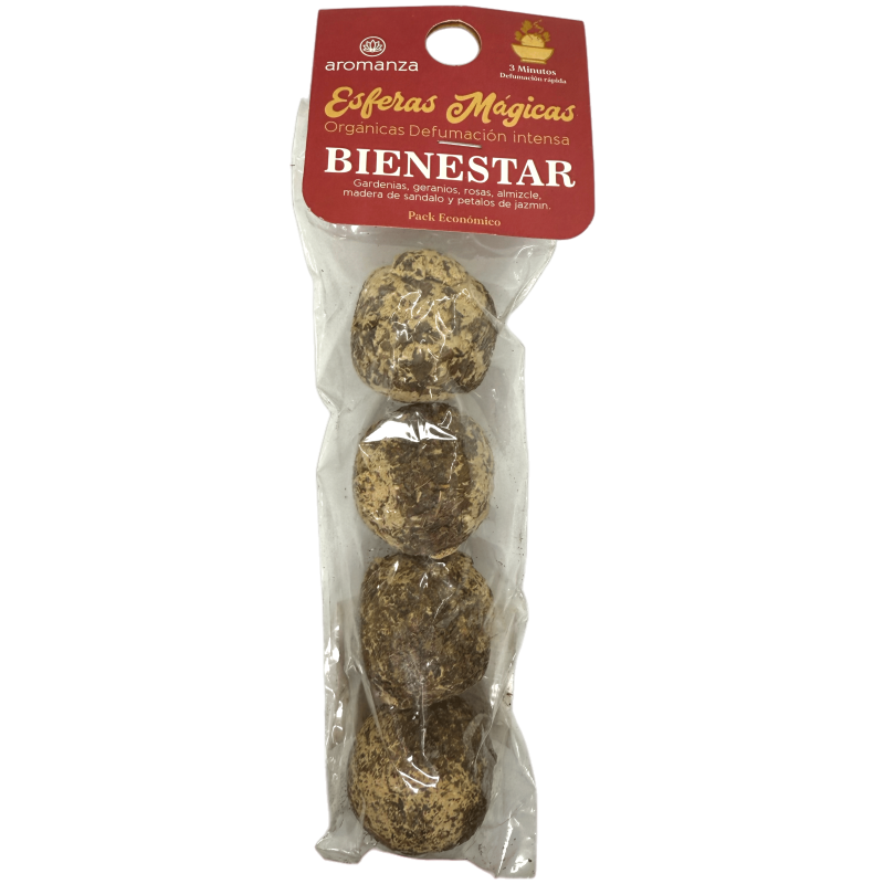 Esferas Mágicas Bienestar Aromanza Argentina - 4 bombitas defumación Gardenias, Geranios, Rosas, Almizcles, Sándalo y Jazmín-Esferas Mágicas Defumación Activada Aromanza Argentina Bolsita-HOSTENATURA