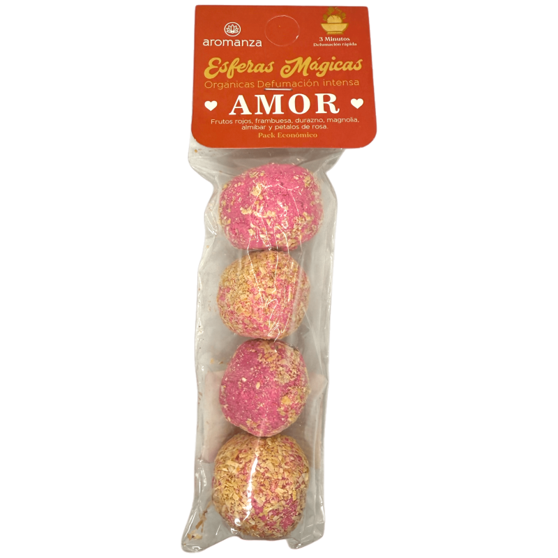 Esferas Mágicas Amor Aromanza Argentina - 4 bombitas defumación Frutos Rojos, Frambuesa, Durazno, Magnolia, Almíbar y Rosa-Esferas Mágicas Defumación Activada Aromanza Argentina Bolsita-HOSTENATURA