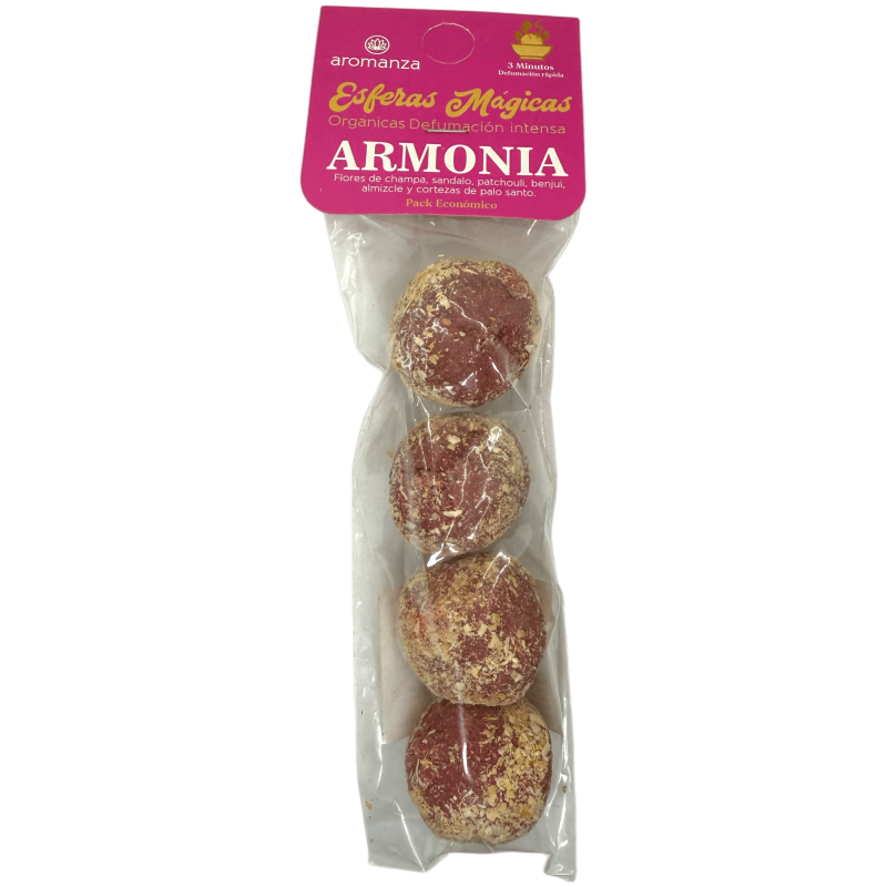 Esferas Mágicas Armonia Aromanza Argentina - 4 bombitas defumación Champa, Sandalo, Pachulí, Benjuí, Almizcle y Palo Santo-Esferas Mágicas Defumación Activada Aromanza Argentina Bolsita-HOSTENATURA