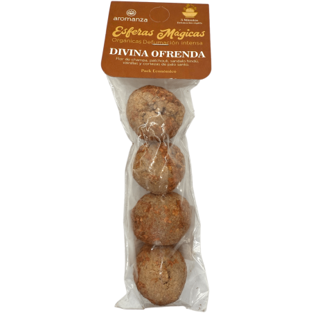 Esferes Màgiques Divina Ofrena Aromanza Argentina - 4 bogeries defumació Flor Champa, Pachulí, Sandalo, Vainilla i Palo Santo