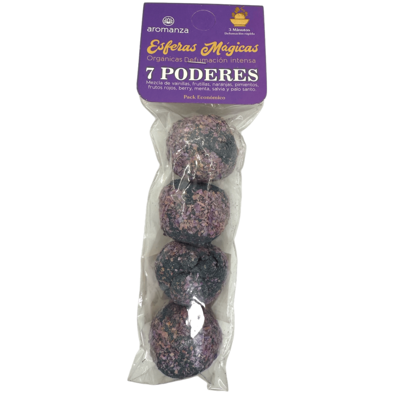 Esferas Mágicas 7 Poderes Aromanza Argentina - 4 bombitas Vainilla, Frutilla, Naranja, Frutos Rojos, Menta, Salvia y Palo Santo-Esferas Mágicas Defumación Activada Aromanza Argentina Bolsita-HOSTENATURA