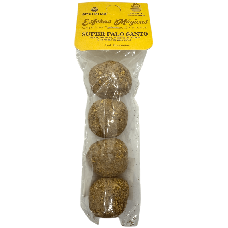 Esferas Mágicas Súper Palo Santo Aromanza Argentina - 4 bombitas defumación Ámbar, Almizcles, Maderas de Oriente y Palo Santo-Esferas Mágicas Defumación Activada Aromanza Argentina Bolsita-HOSTENATURA