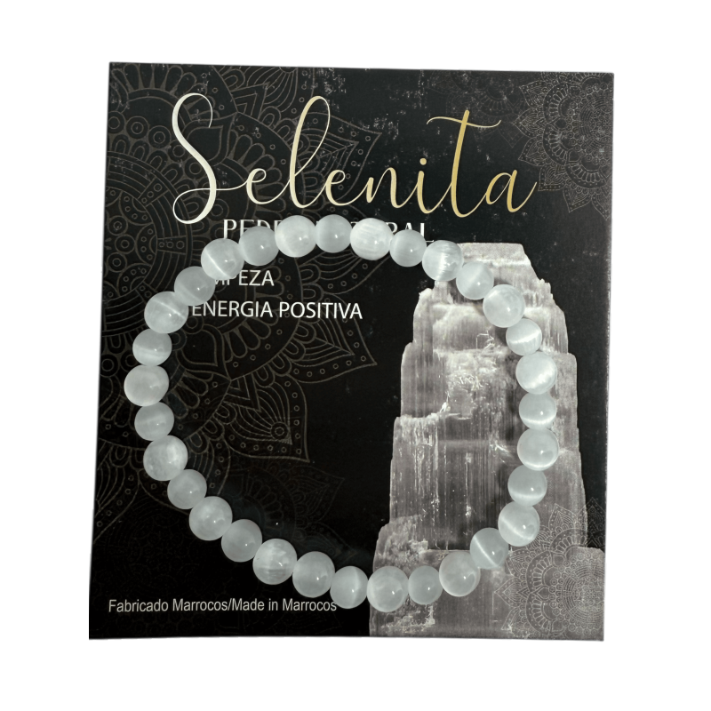 Polsera Selenita Pedra Natural 6mm - Neteja i Energia Positiva-POLSERES ENERGIA-HOSTENATURA