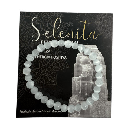 Polsera Selenita Pedra Natural 6mm - Neteja i Energia Positiva